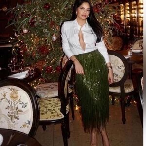 Zara ZW collection Limited Edition  Green Fringe Skirt